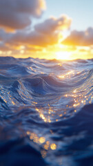 Wall Mural - stunning view of gentle waves reflecting golden sunset on sea