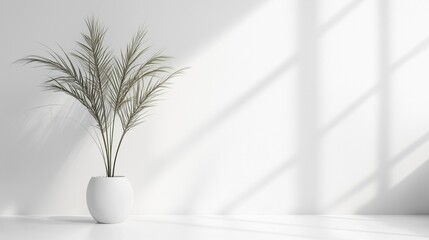 green plant in pot on white background mockup white background with diagonal lines design. modern abstract white background design