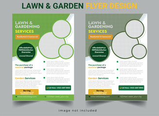 Wall Mural - Flyer design template for lawn and gardening services. Design of a poster leaflet for gardening and tree services. Template for lawnmower flyers