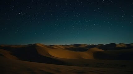 A starry night sky over a vast, desolate desert landscape.