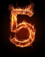 Number five made of flames on a black background, depicting fire in a striking visual.