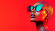 © Hanna - portrait of a beautiful attractive black girl in sunglasses on vibrant red background