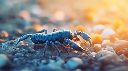Dramatic Close up of Venomous Scorpion Predator on Weathered Rocky Ground