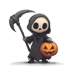 Cute Grim Reaper Holding Jack o  lantern for Halloween