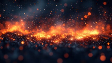Wall Mural - glowing particles and embers dance across a velvety black background illuminating the darkness with 