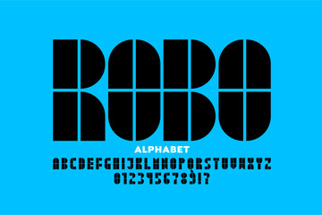 Wall Mural - robo. modern font design, alphabet letters and numbers vector illustration