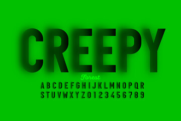 Wall Mural - creepy forest. blurry effect style font design, alphabet letters and numbers, vector illustration