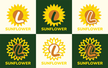 Set of letter L sunflower logo. This logo combines letters and sunflower shapes. Suitable for flower shops, flower farms, flower accessories shops and the like.