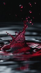 Wall Mural - A dramatic splash of red liquid against a dark background, capturing the essence of movement and fluidity.