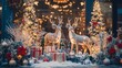 © Sawitri - A beautiful holiday display featuring glowing reindeer surrounded by festive decorations and sparkling lights, creating a magical winter atmosphere.