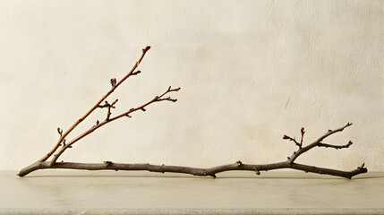 Two branches of different lengths, creating contrast against a neutral background --ar 25:14 -