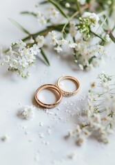 wedding rings with flowers.