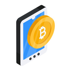 Sticker - A flat design icon of mobile bitcoin

