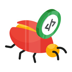 Sticker - Conceptual flat isometric design icon of coding bug

