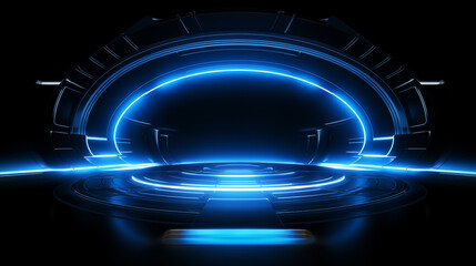 Blue glowing arc technology concept abstract platform background image