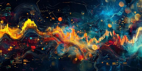 Naklejka na meble Abstract digital artwork with glowing lines.