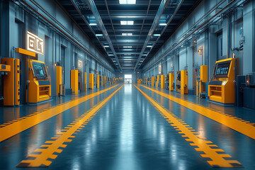 Wall Mural - Modern indoor factory perspective symmetrical corridor