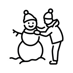 Boy is sculpting a snowman color line icon. Vector illustration