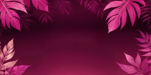 Wall Mural - Pink tropical leaves frame a deep magenta background.