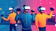 © Wanida - Friends Enjoying Virtual Reality in Futuristic Arcade