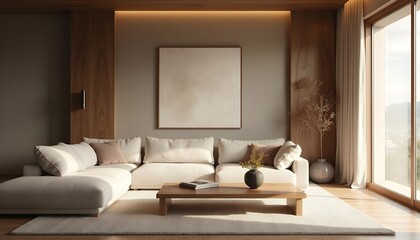 Poster - Modern living room with a white sectional sofa