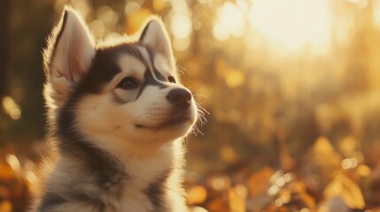 Sticker - Husky Puppy Autumn Sun.