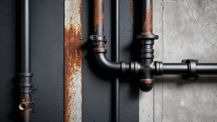 Wall Mural - Industrial Pipework Texture - Black & Rust