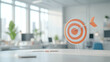 © Jirawatfoto - dynamic arrow hitting target symbolizes success and achievement in modern office environment. bright colors and sleek design evoke sense of motivation and focus