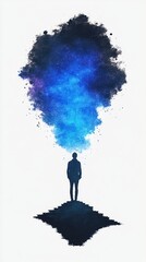 Canvas Print - Man Standing Under Blue Galaxy.