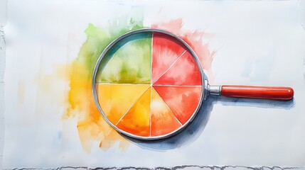 Canvas Print - Watercolor Painting of a Magnifying Glass with Colorful Slices.