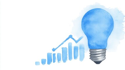 Sticker - Blue Light Bulb With Watercolor Growth Graph.