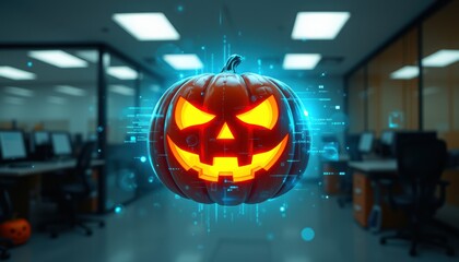 Cyber Pumpkin with Neon Digital Patterns