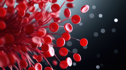 A close up photograph of a human blood cell taken under a microscope, highlighting the intricate structure and internal components.