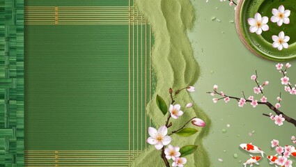 Sticker - Serene Green Tea & Cherry Blossom Zen Garden