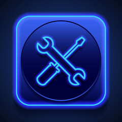 Repair simple icon vector.  Flat design. Blue neon style on button. With shadow