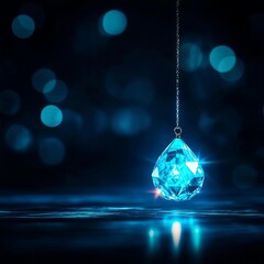 Quantum crystal, suspended in space, glowing blue, dark background