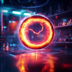 Time portal activation, swirling colors, high-tech lab setting