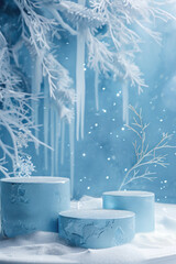 Sticker - Winter candles flicker in the snowy setting, framed by towering trees.