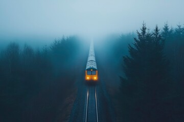 Wall Mural - Train Emerging from Foggy Forest