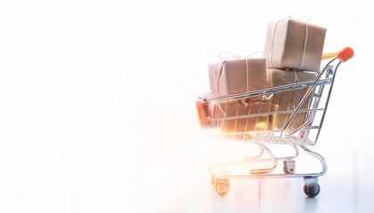 Shopping cart idea for online shop packages isolated isolated white background