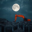 © Rossarin - A striking excavator works under a full moon, creating a dramatic contrast against the night sky and construction site.