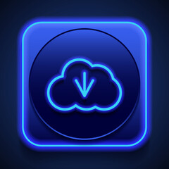 Wall Mural - Download, cloud simple icon vector. Flat design. Blue neon style on button. With shadow