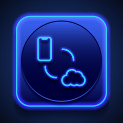 Wall Mural - Data exchange icon, vector. Flat design. Blue neon style on button. With shadow