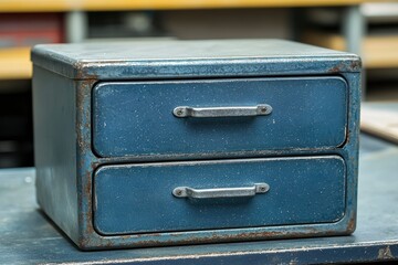 Two-Drawer Metal Cabinet with Rust and Patina