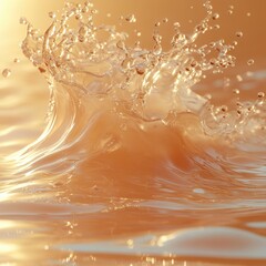 Golden water splash captured in mid-air creating a vibrant and dynamic scene.