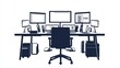© bcendet - A silhouette of a desk with multiple monitors, office equipment, and a chair.