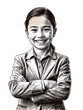 © Ascending Dragon - 自信たっぷりに腕を組むプロフェッショナルなビジネス少女の魅力的なポートレート。PNG, 生成AI