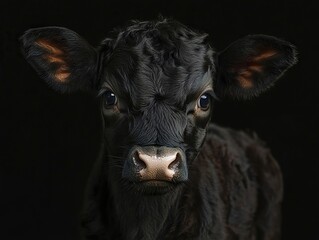 Canvas Print - A close up of a black cow looking at the camera