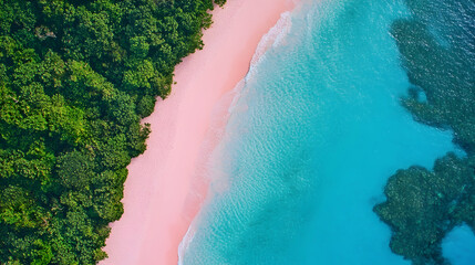 Poster - Exotic pink beach with blue water on a tropical island  -