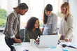 © CamPen2000/peopleimages.com - Laptop, discussion and group of business women in meeting, coaching and training in creative startup. Team, manager and computer for brainstorming ideas, project metrics and data for event planning